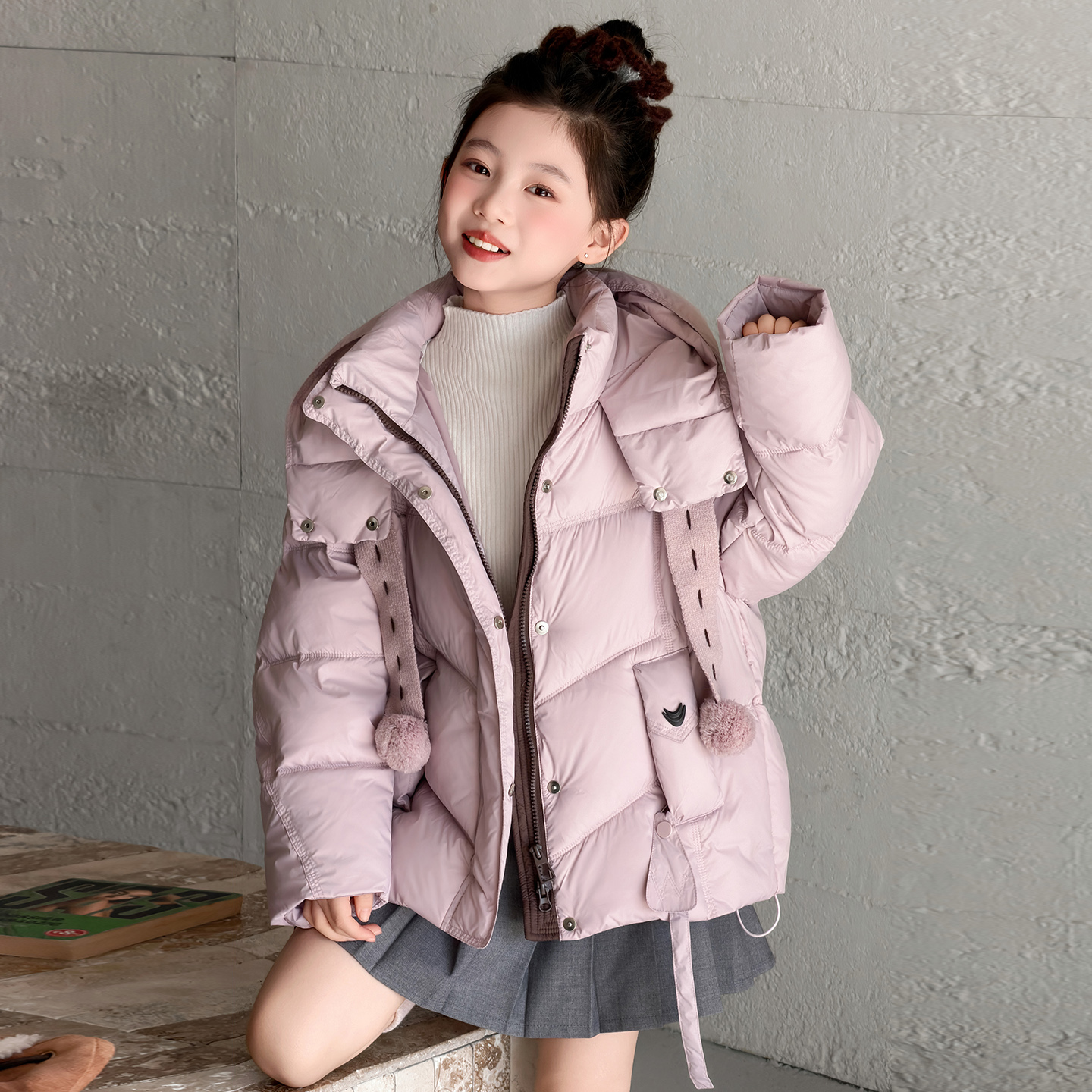 女童粉色甜美系羽绒服连帽加厚保暖2025新款中大童洋气女孩厚外套