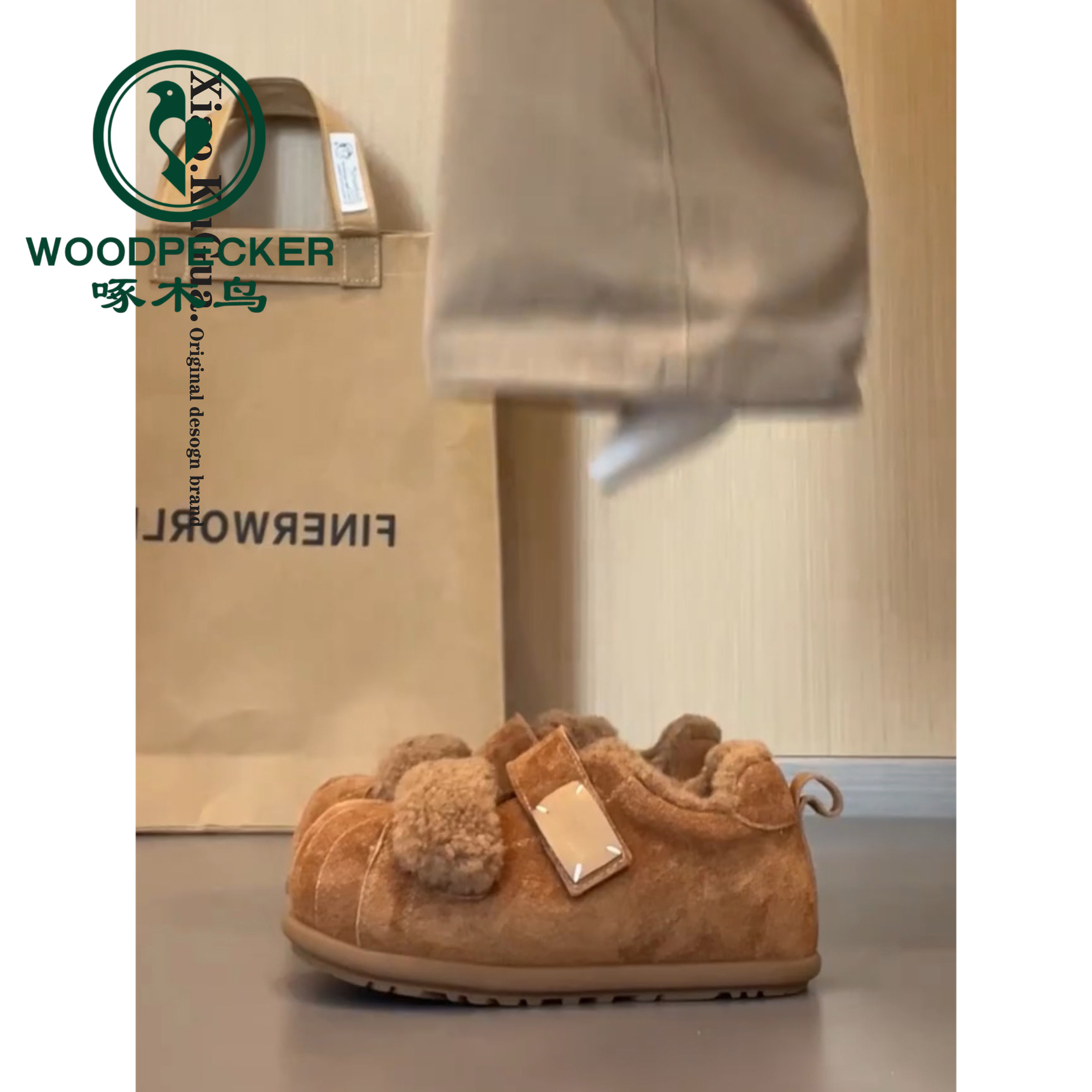 啄木鸟贝壳头加绒棉鞋女款2025新款冬季魔术贴内增高防滑大头板鞋