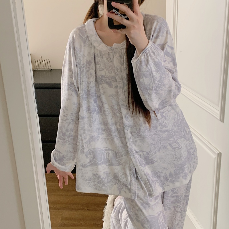 德绒月子服带胸垫冬季11月份产后加绒加厚孕妇睡衣秋冬款哺乳喂奶