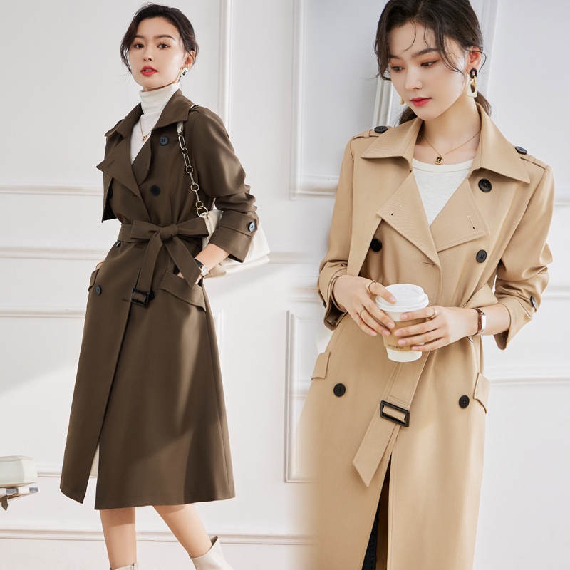 胖mm中长款风衣女垂感秋季宽松英伦风卡其色腰带大衣外套【0917】