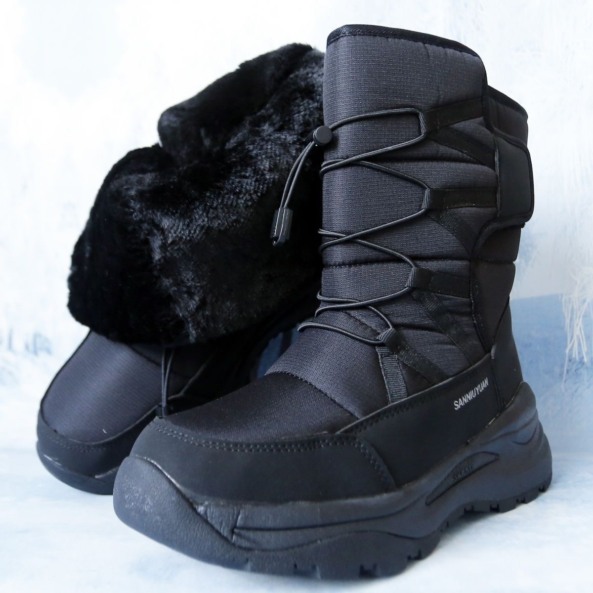 雪地户外冬季东北哈尔滨新款毛绒防水加厚雪乡防滑保暖加绒棉鞋