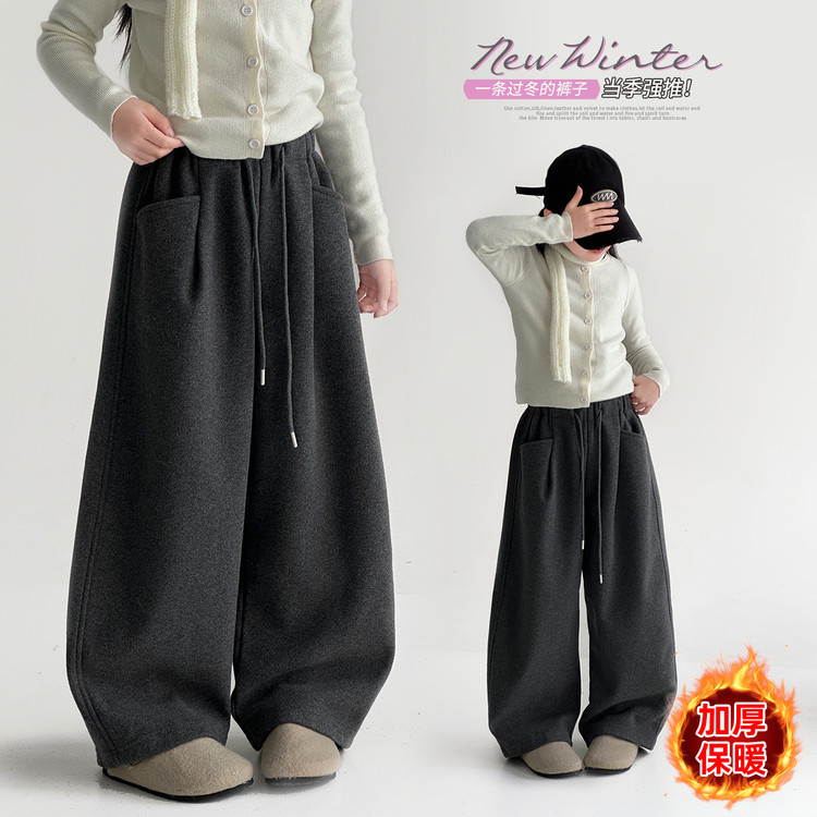 女童加绒弯刀裤秋冬装儿童运动卫裤新款女孩加厚休闲长裤子潮糯米