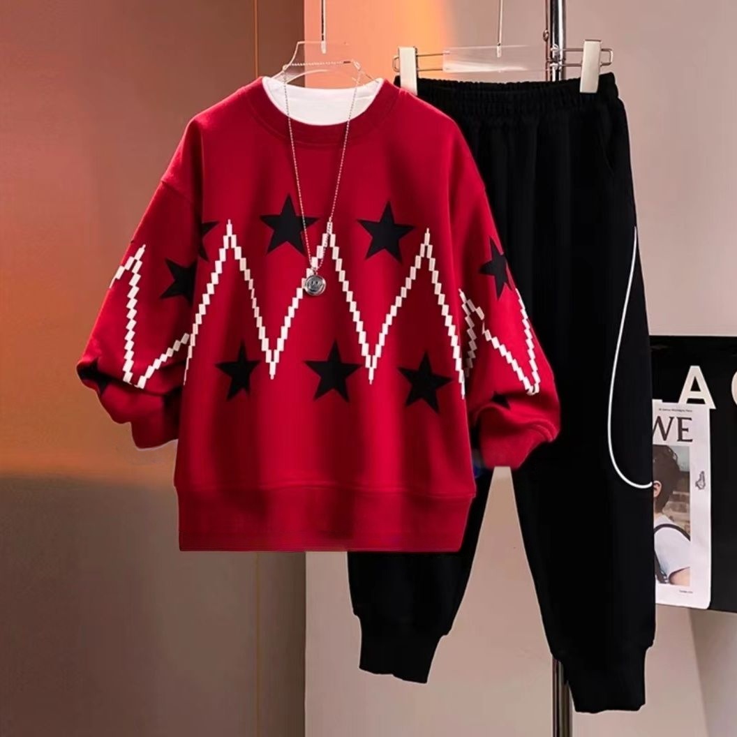 中大童装男童春装卫衣套装2025新款秋冬季儿童运动休闲两件套时尚