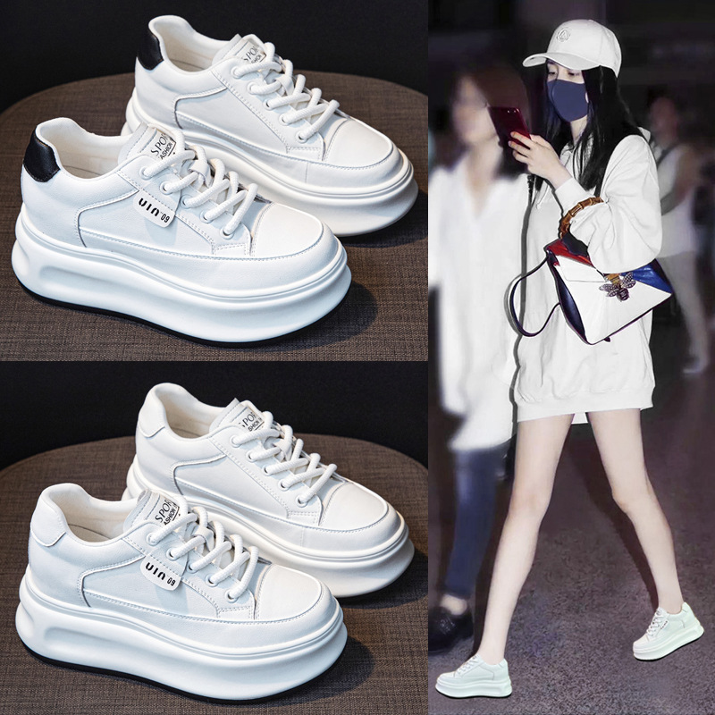 万达撤柜头层牛皮小个子松糕小白鞋女鞋2025新款百搭休闲鞋运动鞋
