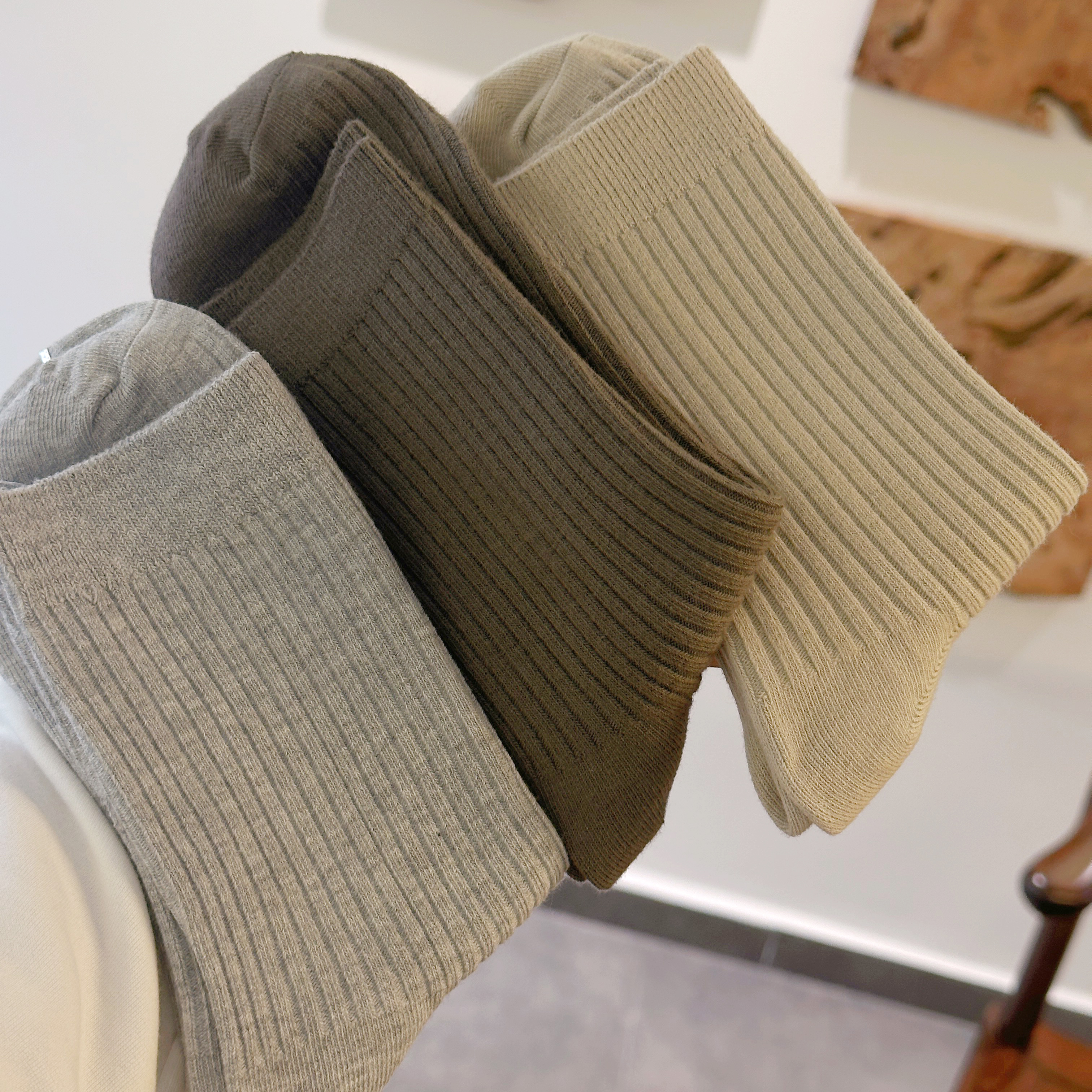 5双 袜子男款冬季纯棉中筒袜双针透气不易臭纯色百搭男士商务棉袜