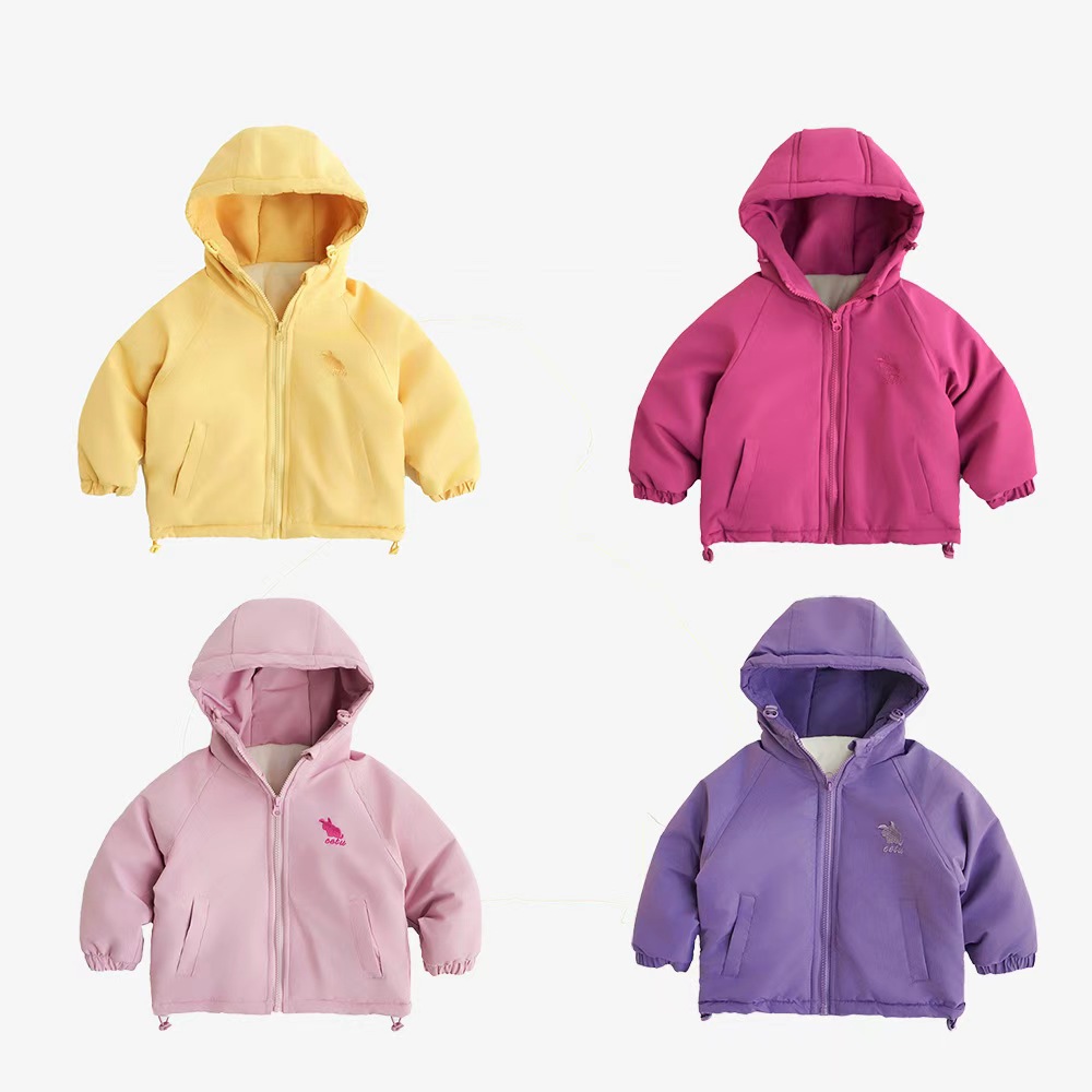 女童秋冬季加绒加厚冲风衣外套儿童保暖衣服开衫外套儿童简约上衣