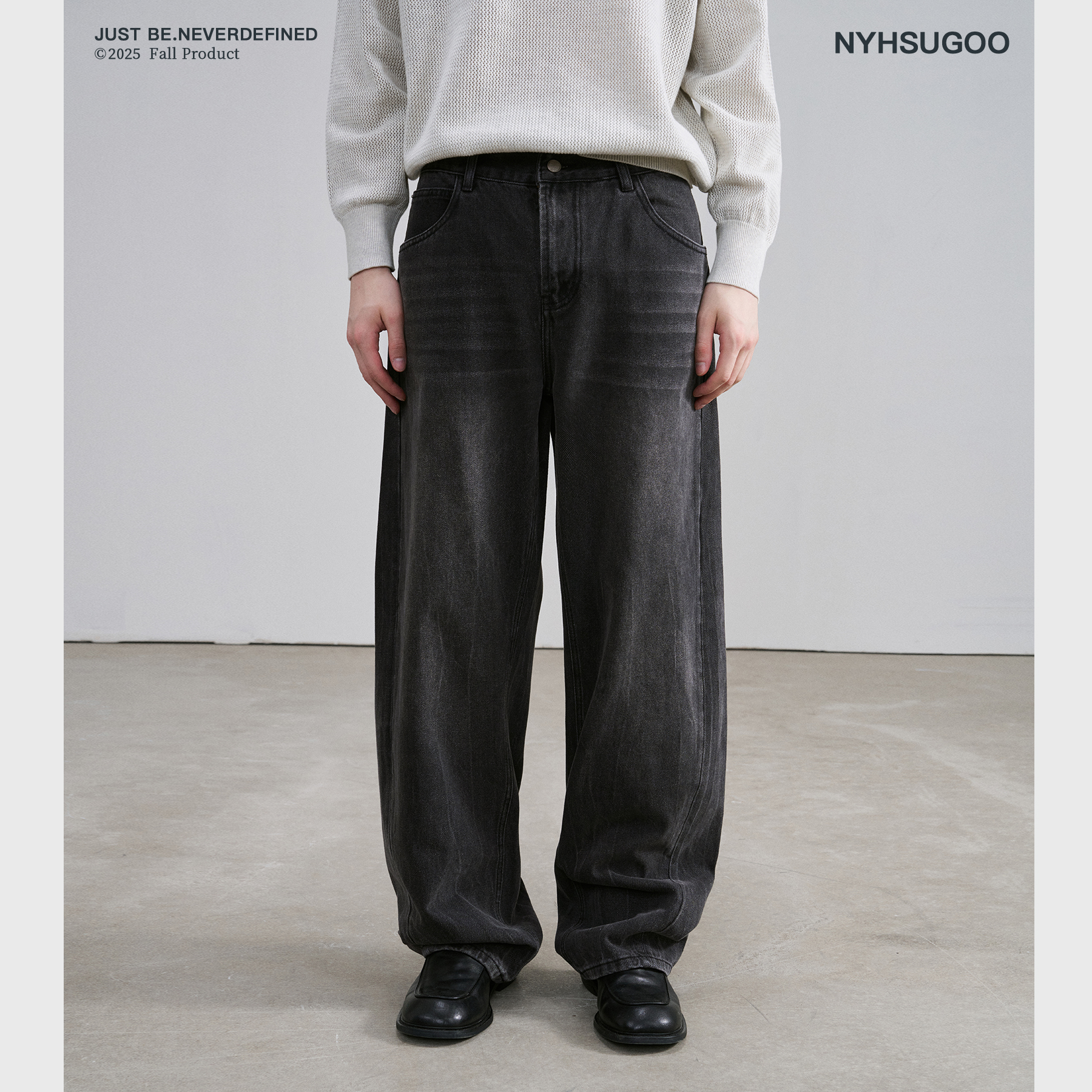 NYHSUGOO/南乙秋季手工扎花微弯刀牛仔裤棉质无弹3777男士长裤