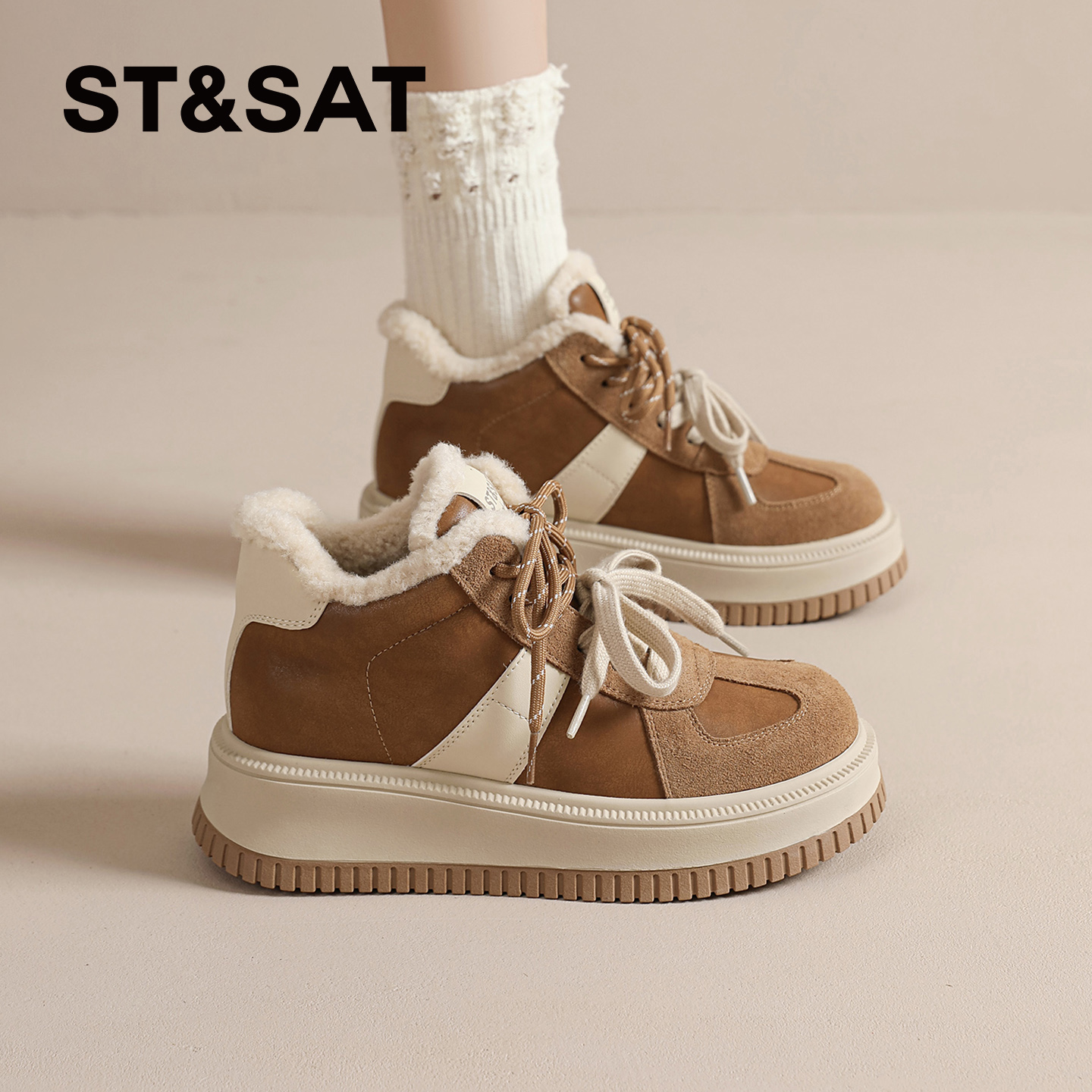 星期六加绒毛毛雪地靴女2025冬季新款保暖巨好看高帮板鞋厚底棉鞋
