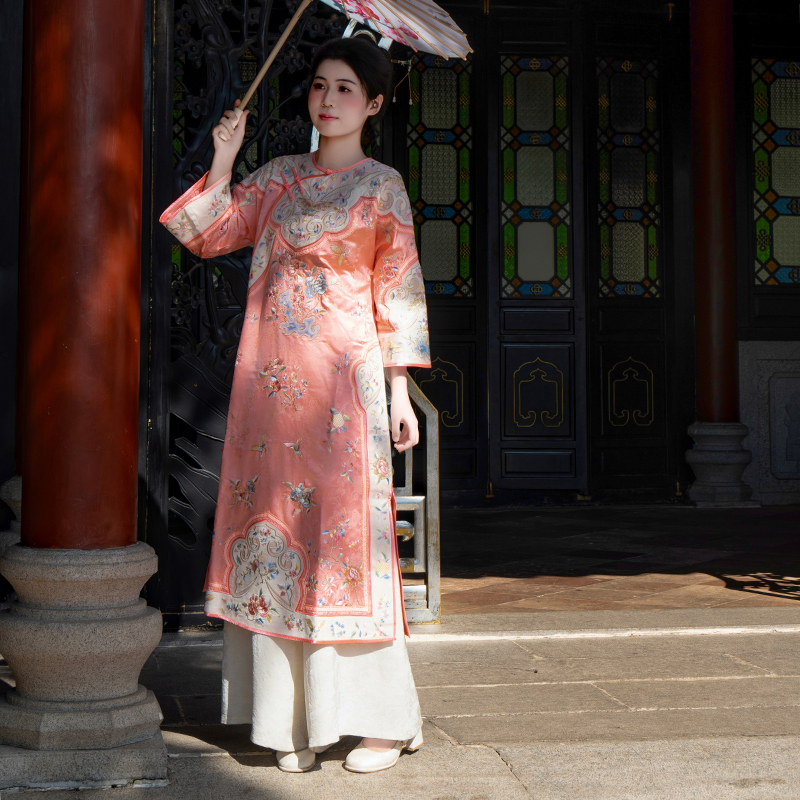 【京华】桑蚕丝连衣裙重工刺绣长款时尚新中式