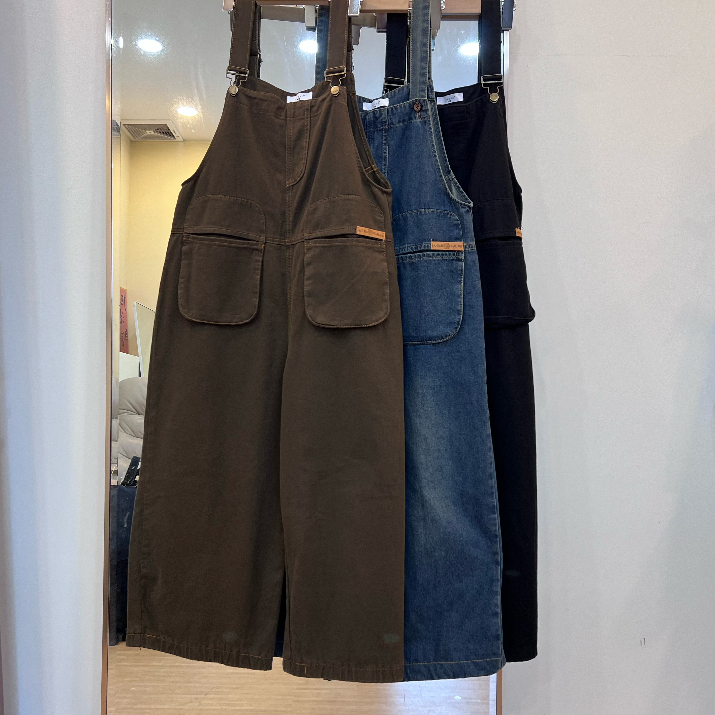 【小个子纸片人】立体口袋牛仔背带裤女百搭显瘦时尚减龄潮九分裤