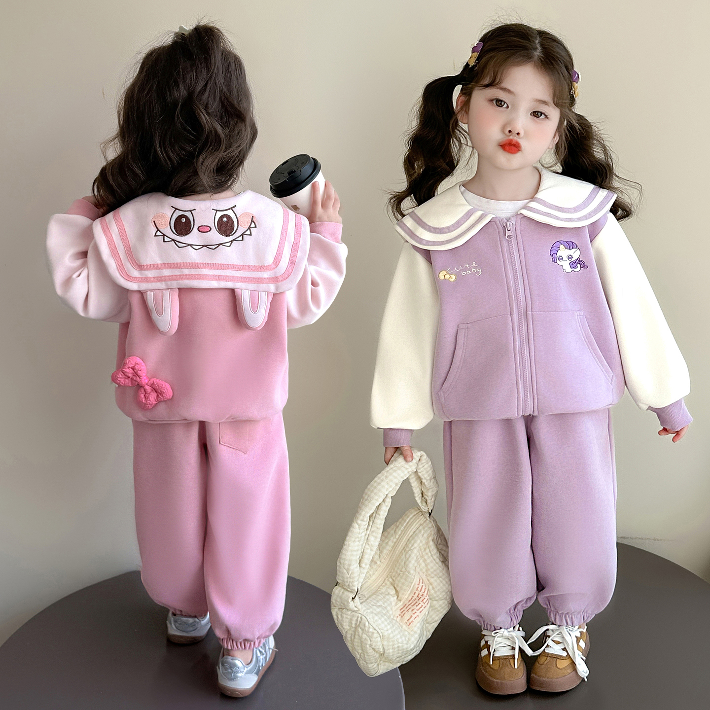 女童运动套装春秋款2025新款儿童洋气卡通卫衣宝宝秋装休闲两件套