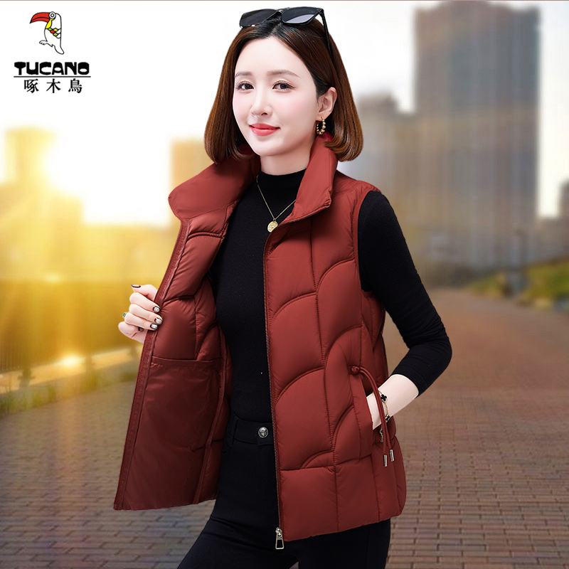 啄木鸟女款秋冬外穿棉马甲洋气时尚宽松坎肩马夹女士加厚保暖上衣