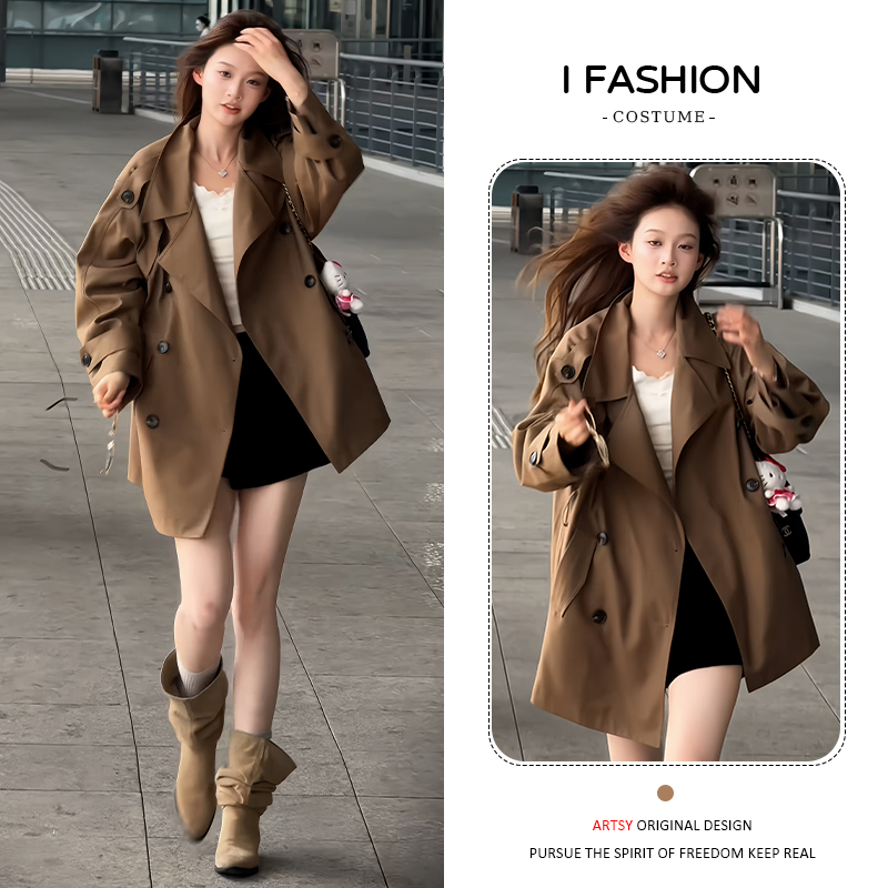 慵懒风休闲减龄风衣短外套女2025年春秋季小个子宽松显瘦翻领大衣