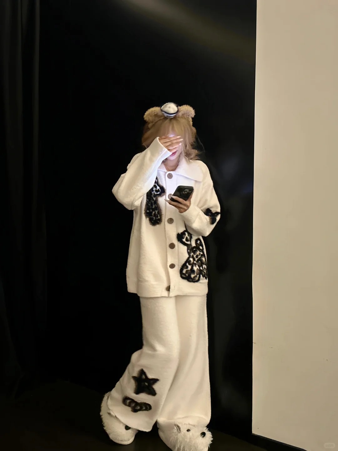 韩版黑白百搭半边绒睡衣套装女秋冬2025年新款冬天加绒加厚家居服