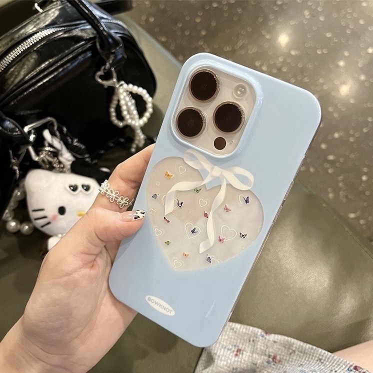 ins蓝底镂空爱心适用iPhone16少女15PRO手机壳14苹果13大孔12/11