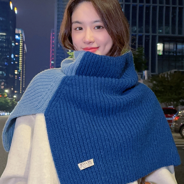 韩国小众撞色高领针织脖套护颈披肩秋冬季休闲保暖叠穿毛线围脖潮