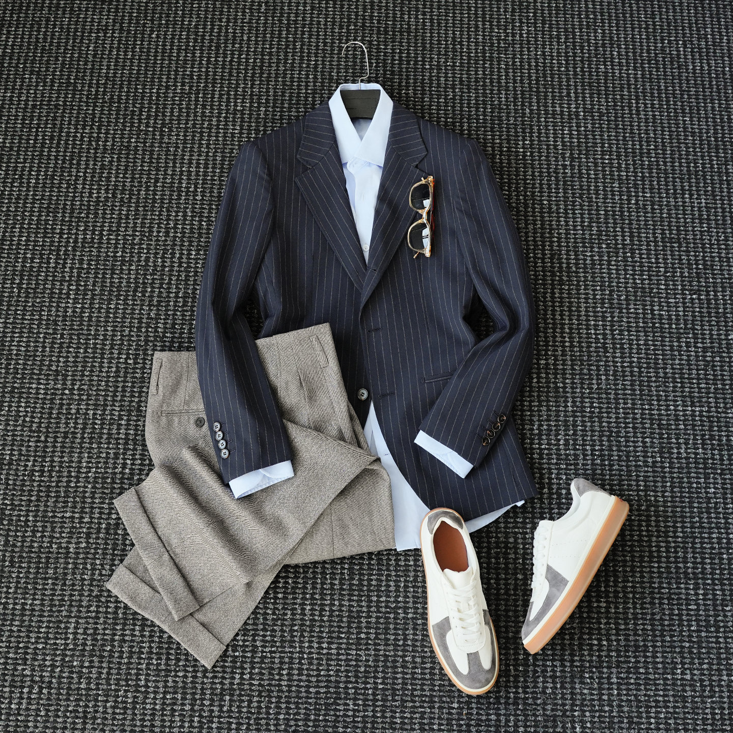 CssuGent绅士优雅 经典条纹平驳领绅装西服男商务休闲西装外套潮