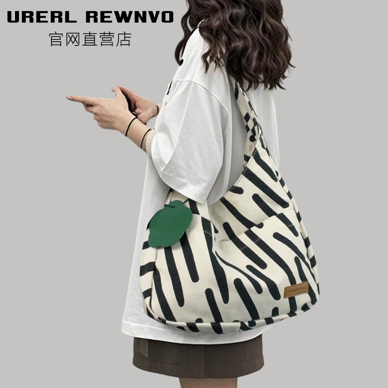 URERL REWNVO帆布托特包女2025新款上课通勤大容量单肩宽肩帆布包