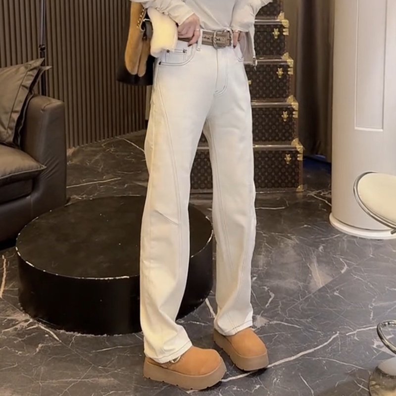 秋冬季加绒加厚水洗微弹直筒裤窄版阔腿裤常规牛仔裤子女百搭高腰