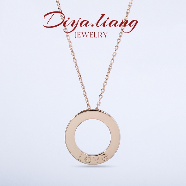 坠链均925银 梁雅帝新品【玫瑰金色满天星环】双面时尚气质纯银项链