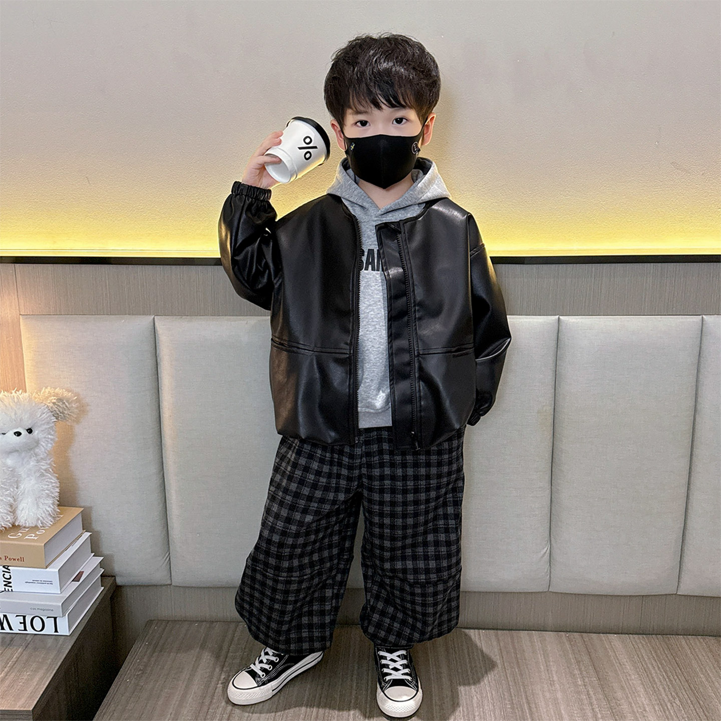 男童秋装三件套装韩版帅气2025春秋季新款儿童卫衣宝宝皮衣外套潮