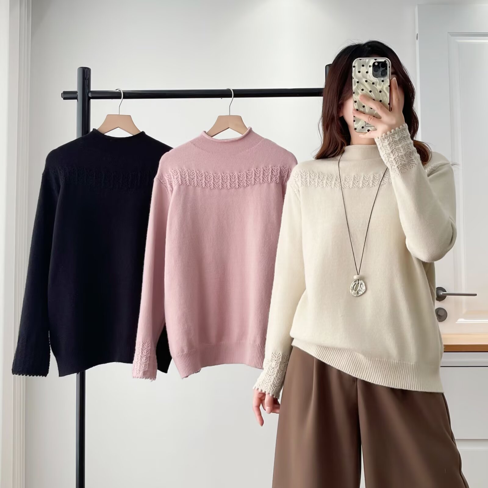 气质百搭微胖mm大码女装常规款针织衫半高领女不缩水时尚内搭女士