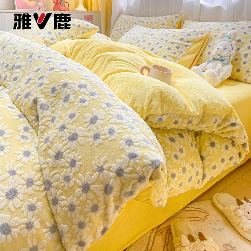 V/雅鹿加厚牛奶绒被套单件双面绒加绒被罩学生宿舍单人被套罩新款