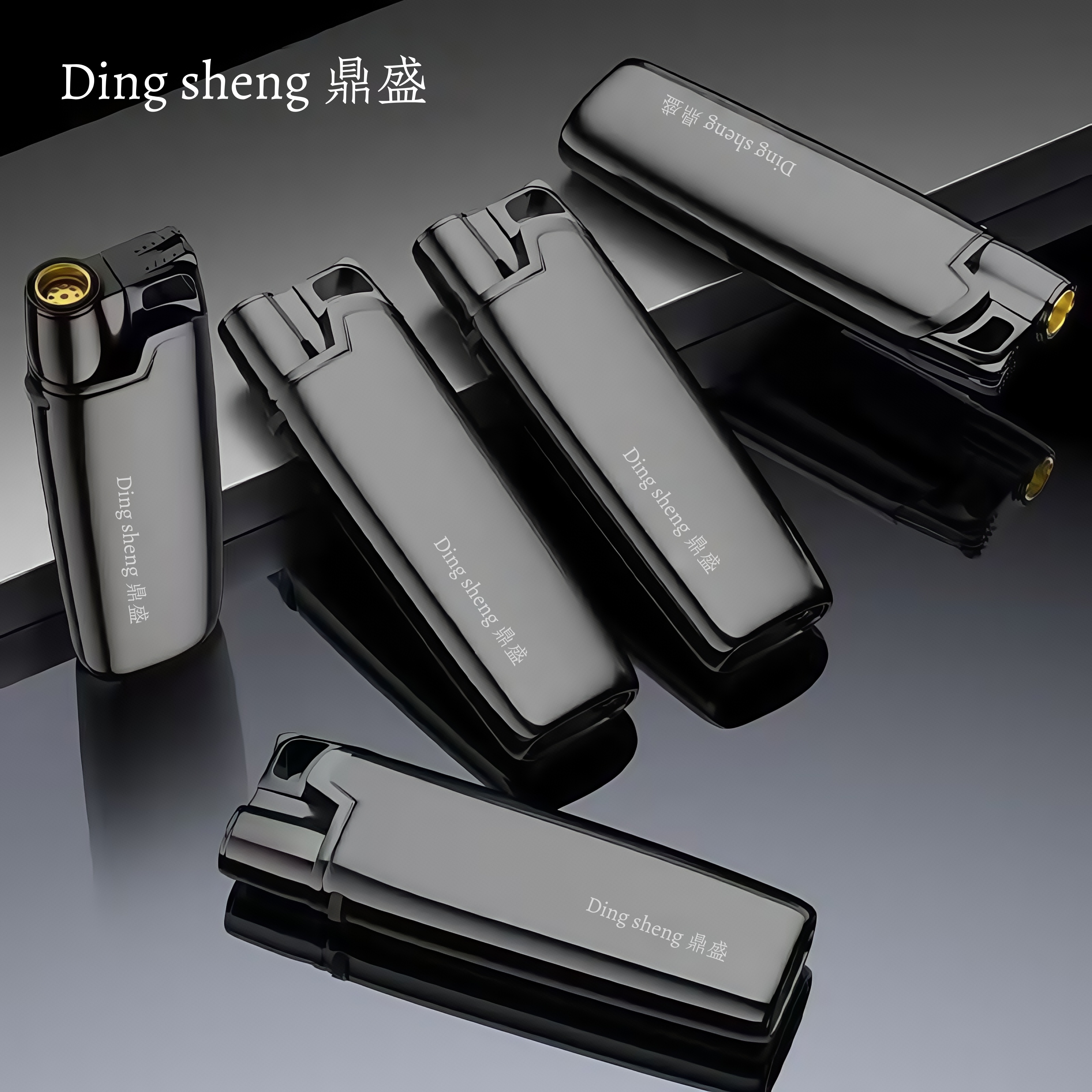 新款轻奢电镀黑色50支防风打火机蓝焰直冲高颜值批发定制1支包邮