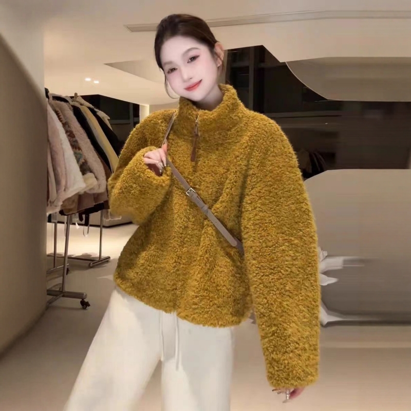 小香风短外套女2025冬季新高级感立领加厚保暖毛茸茸上衣