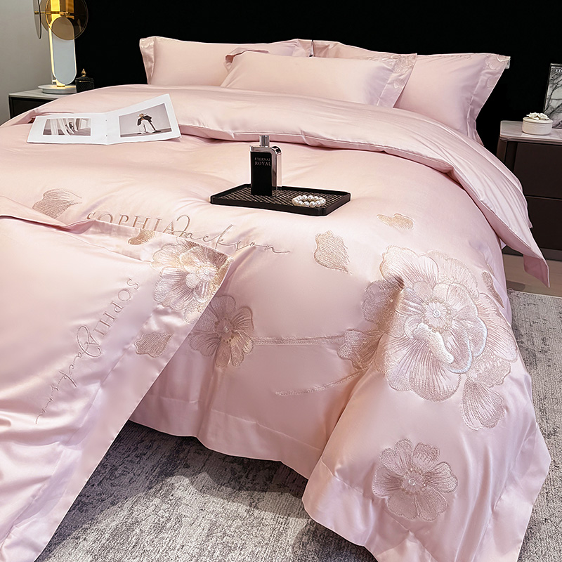 法式高端家纺母婴级200支长绒棉四件套100全棉纯棉刺绣被套床单