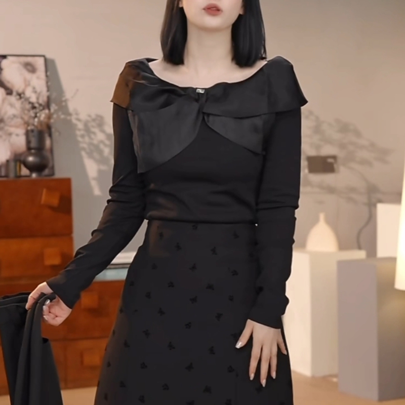 法式蝴蝶结长袖t恤女秋季2025年新款时尚减龄修身打底衫别致上衣