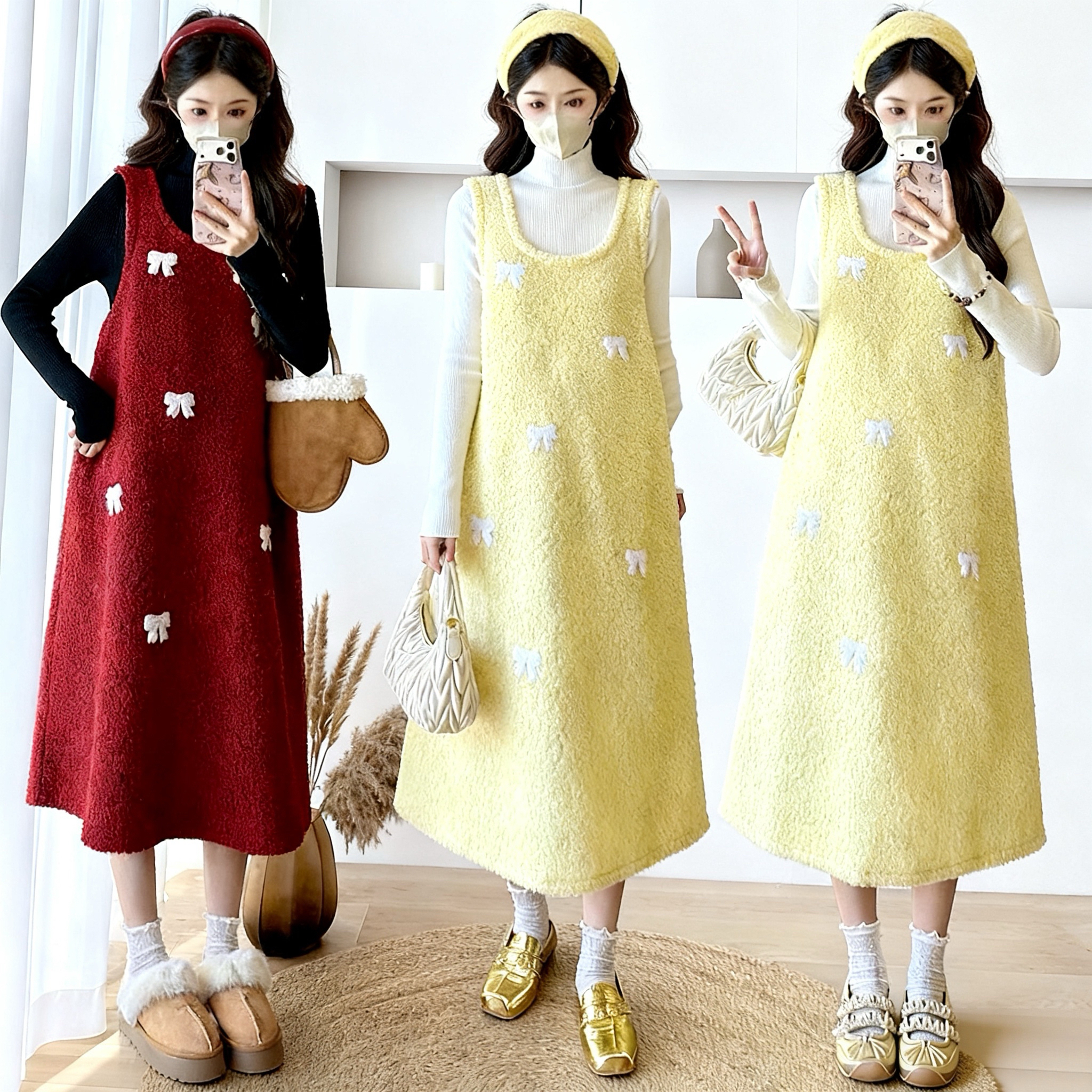 【颜十七】2025新款秋冬孕妇刺绣宽松显瘦搭配打底+背心裙套装