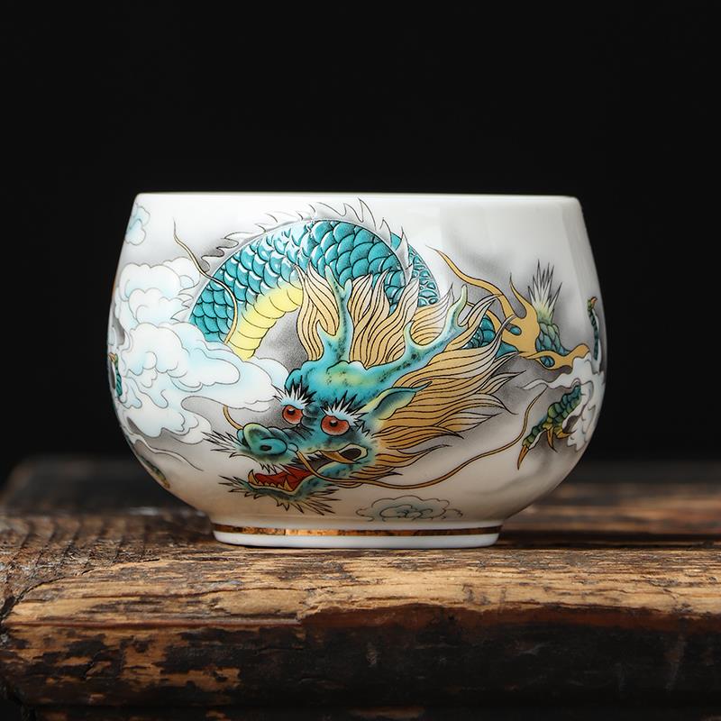 2024龙年新款羊脂玉瓷茶杯家用高档茶具个人生肖龙品茗主人杯单杯