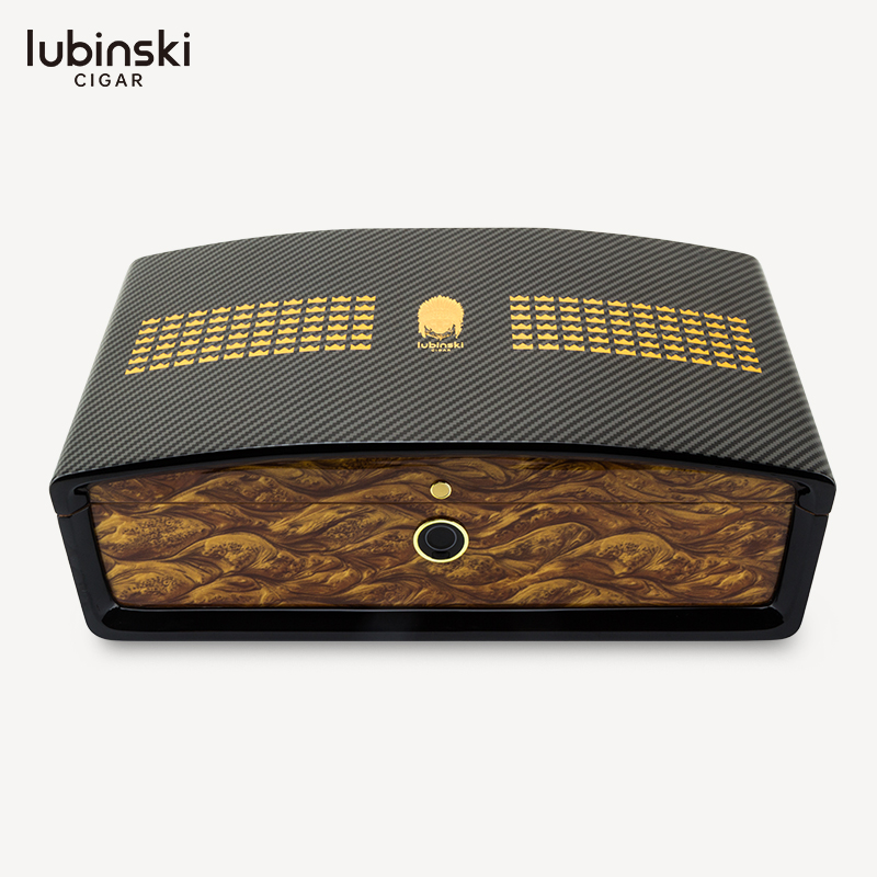 lubinski鲁宾斯基碳纤纹雪松木保湿盒雪茄盒指纹开锁醇化盒