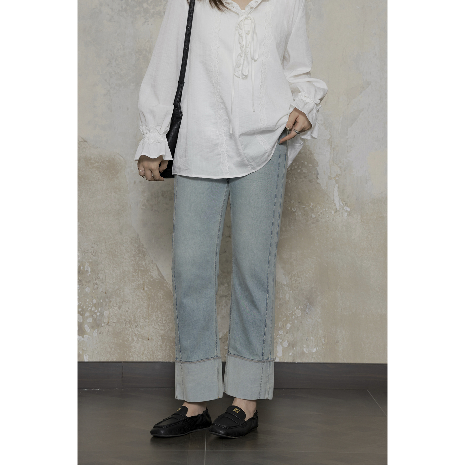 现货大婉酱微胖定制【氧气牛仔】设计感直筒牛仔裤九分烟管裤9310D