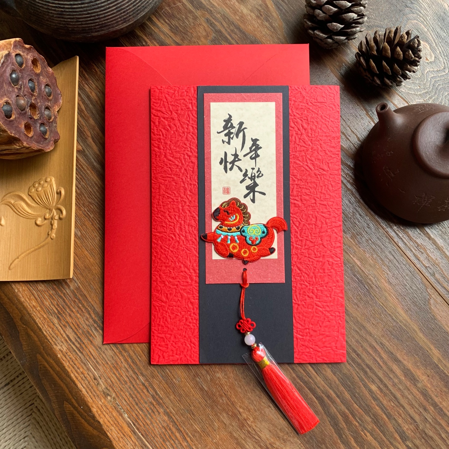 新年贺卡2026马年春节日礼物书法定制手工刺绣马匹送员工老人退休