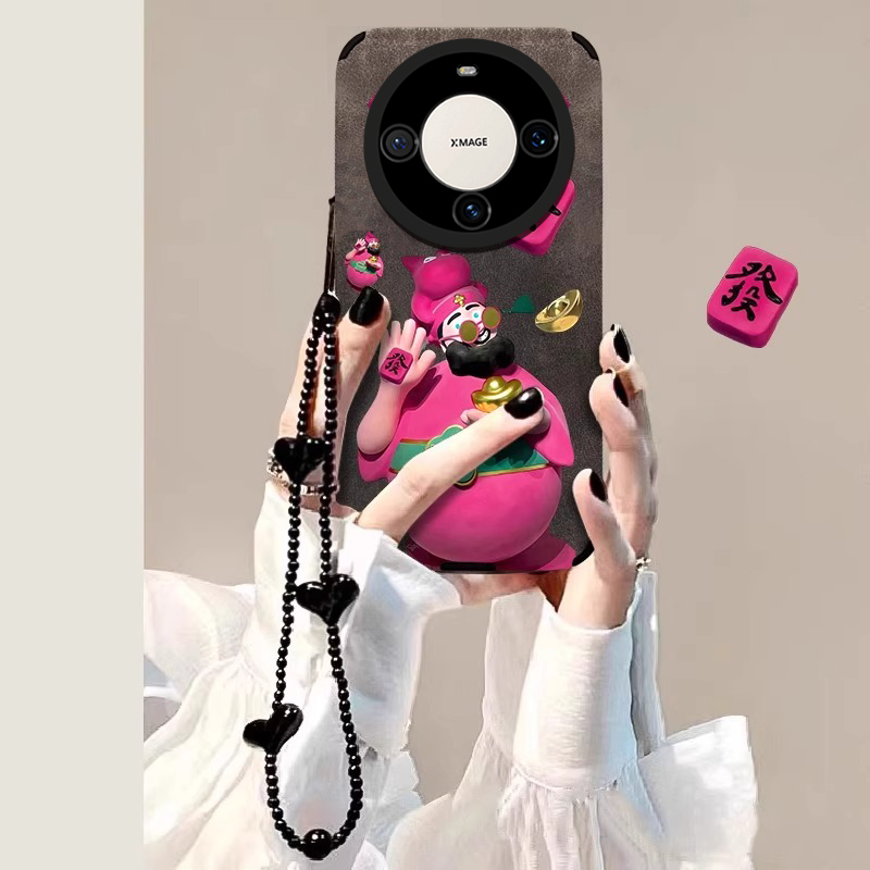 發财财神爷适用华为mate80pro翻毛皮手机壳pura80pro挂绳70prop60