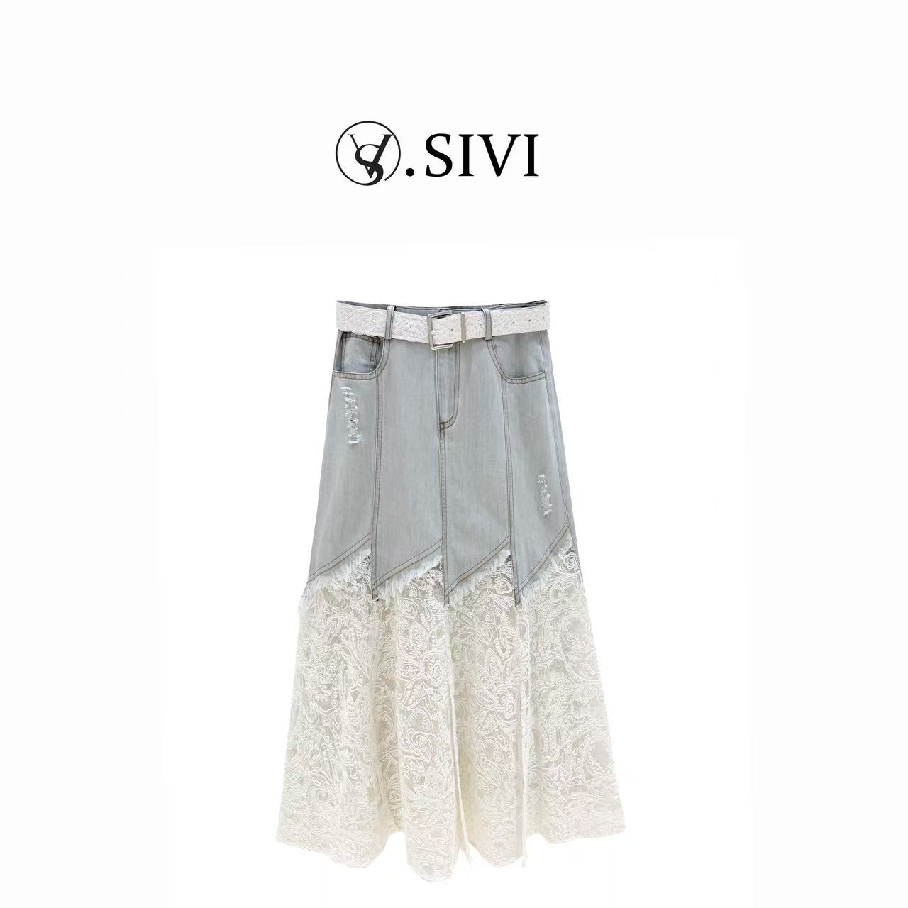 熙薇【牛仔拼接】薄款潮牌女装夏季拼接裙子通勤风灰色半身裙H1989