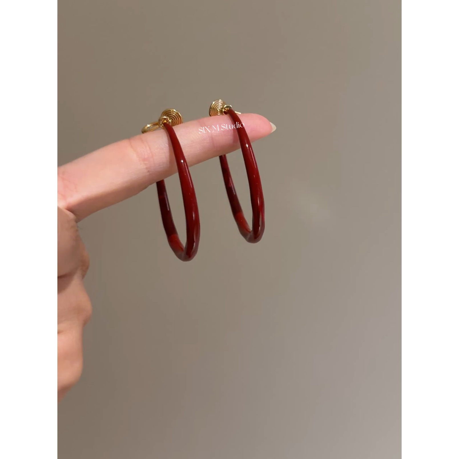 合金耳饰 耳饰无耳洞安可拉红色大素圈耳夹耳钉2025新款耳环