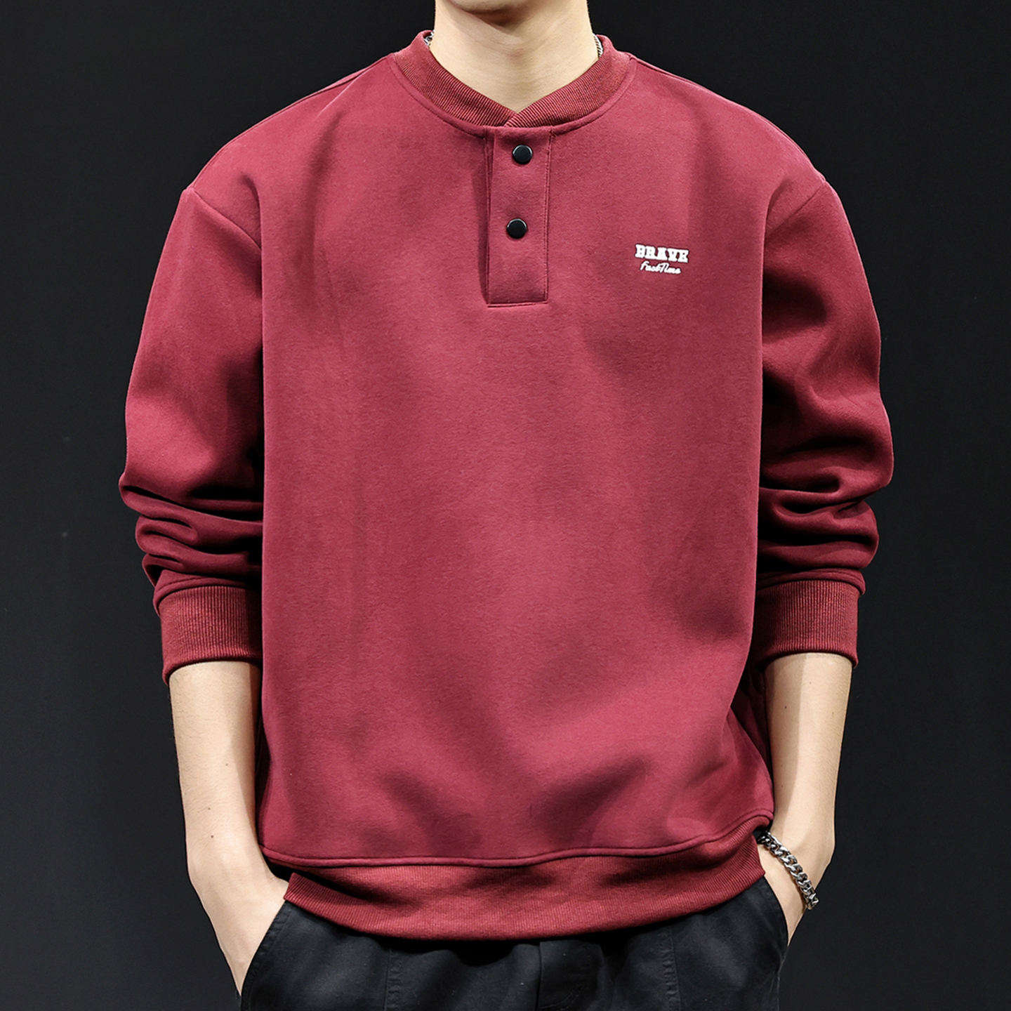 法国Cebrodz2025新款亨利领美式卫衣男宽松大码长袖衣服男秋季潮