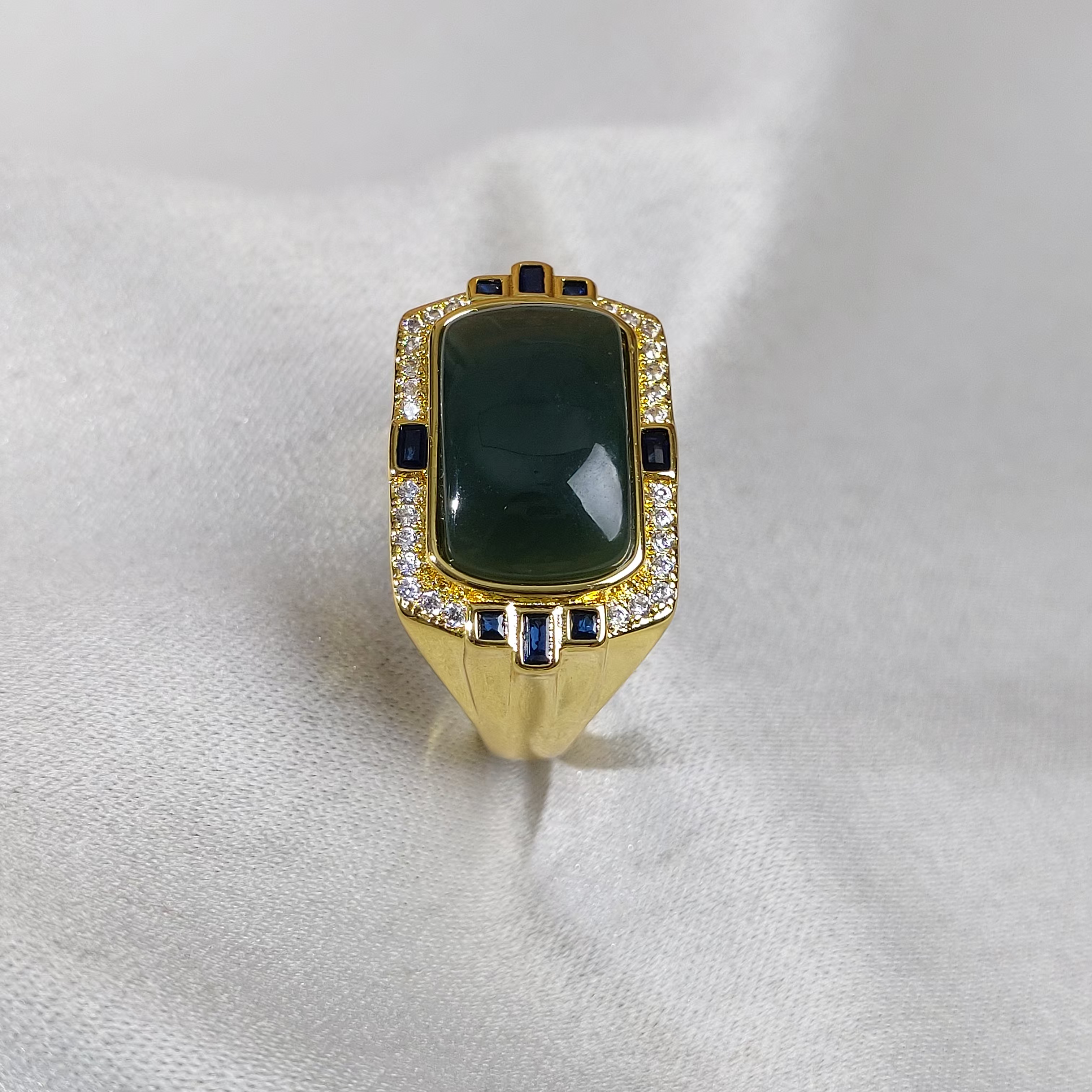 新品-正品天然和田墨玉男士高档马鞍小众精品戒指