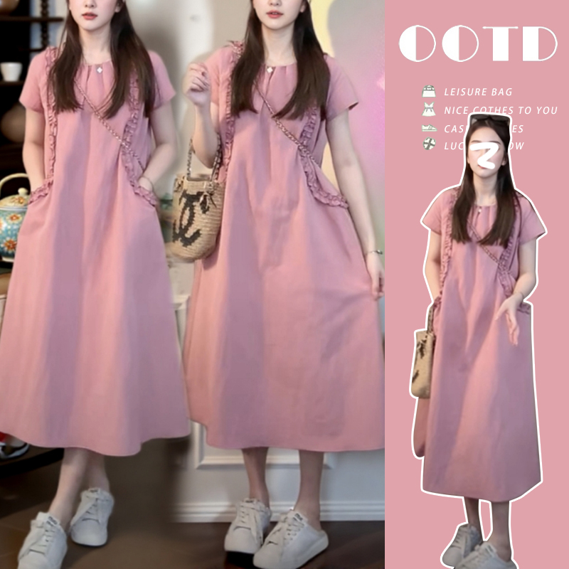2025孕妇装法式高级感木耳边宽松显瘦大码孕妇连衣裙夏天外穿百搭