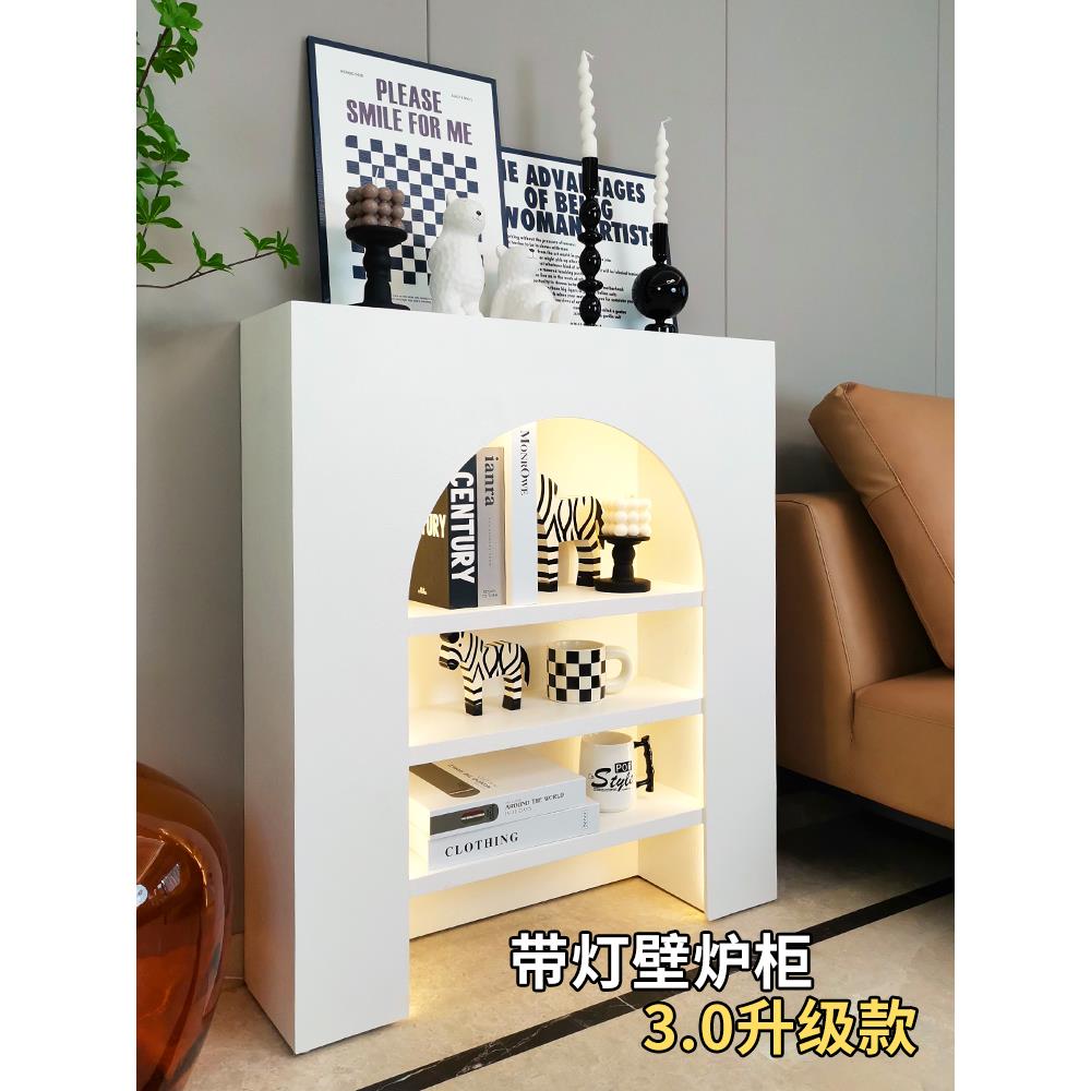 法式带灯壁炉装饰柜白色黑色美式壁炉直播间展示柜民宿北欧玄关柜