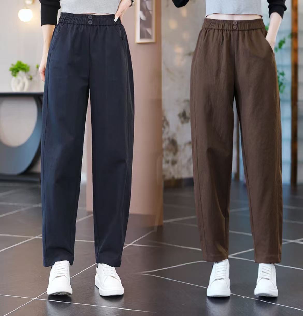 2025早秋新款长裤简约休闲裤宽松阔腿裤抗皱萝卜裤垂感哈伦裤子