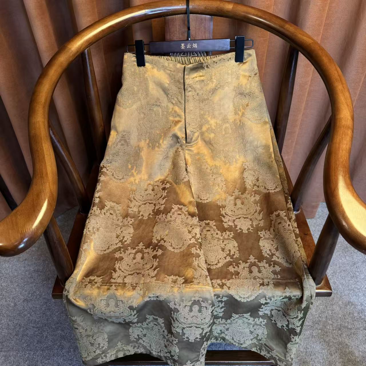 【花隐】新中式浮雕提花珠光感休闲裤复古优雅气质百搭阔腿裤复古