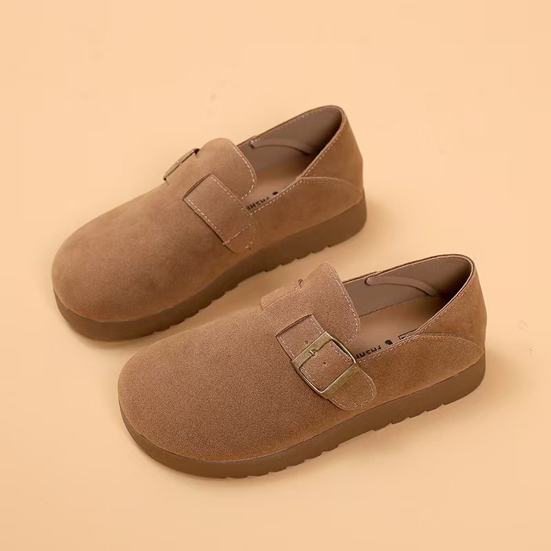 博肯单鞋女款一脚脚蹬松糕底透气皮鞋勃肯鞋厚底耐磨平底加绒女款