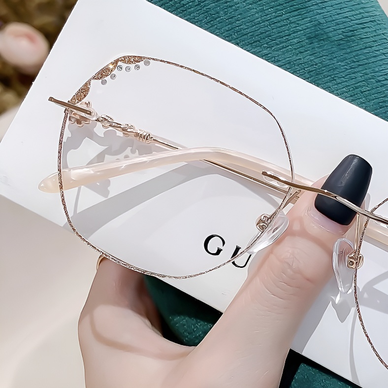 超轻大脸无边框多边形无框近视眼镜女可配有度数素颜变色无框眼镜