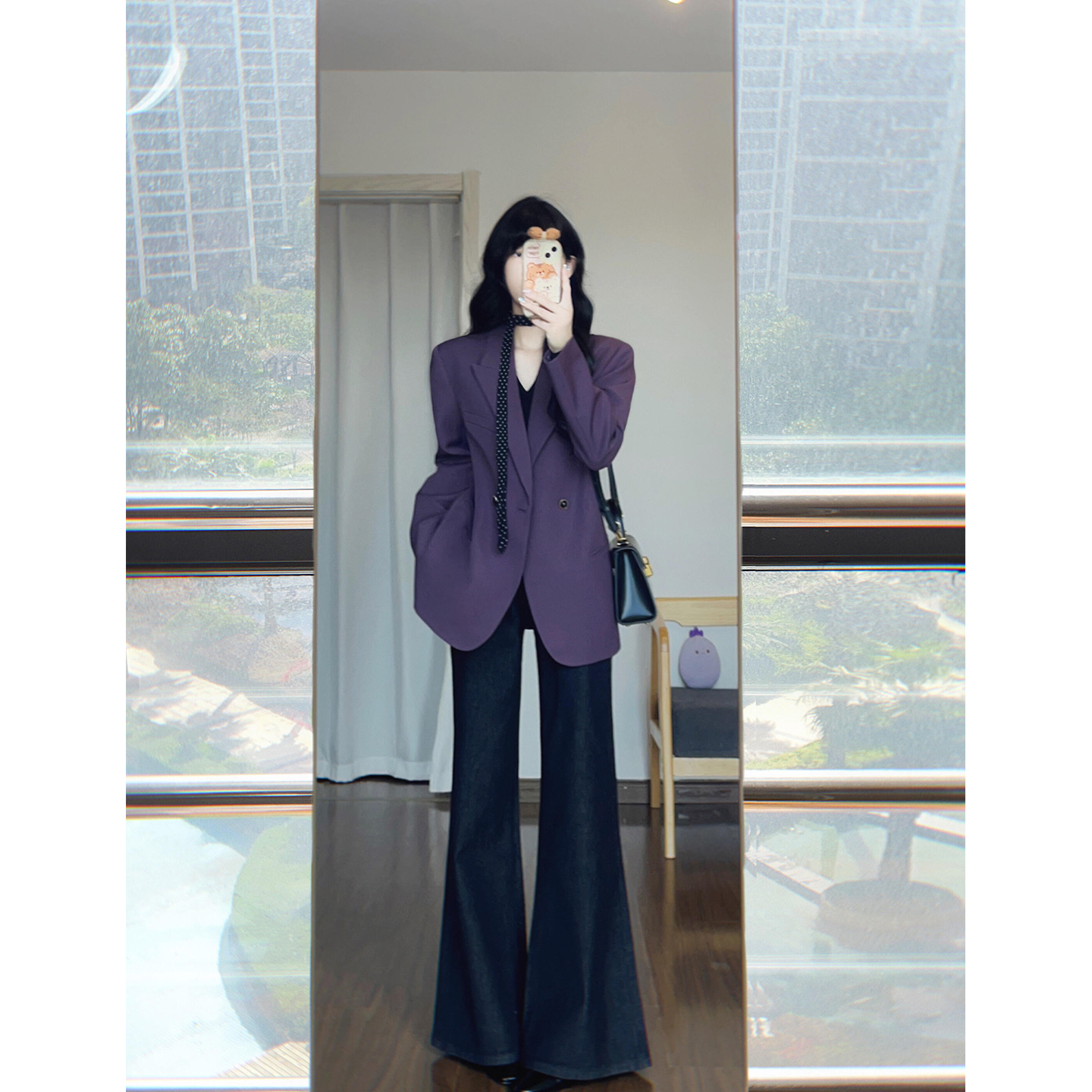 复古气质高级感紫色西装外套女2025秋季新款廓形百搭正肩西服上衣