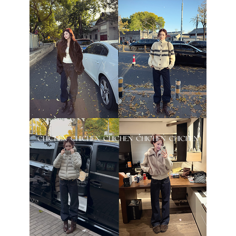 CHICHEN-长腿特效器--深蓝色显瘦小直筒牛仔裤