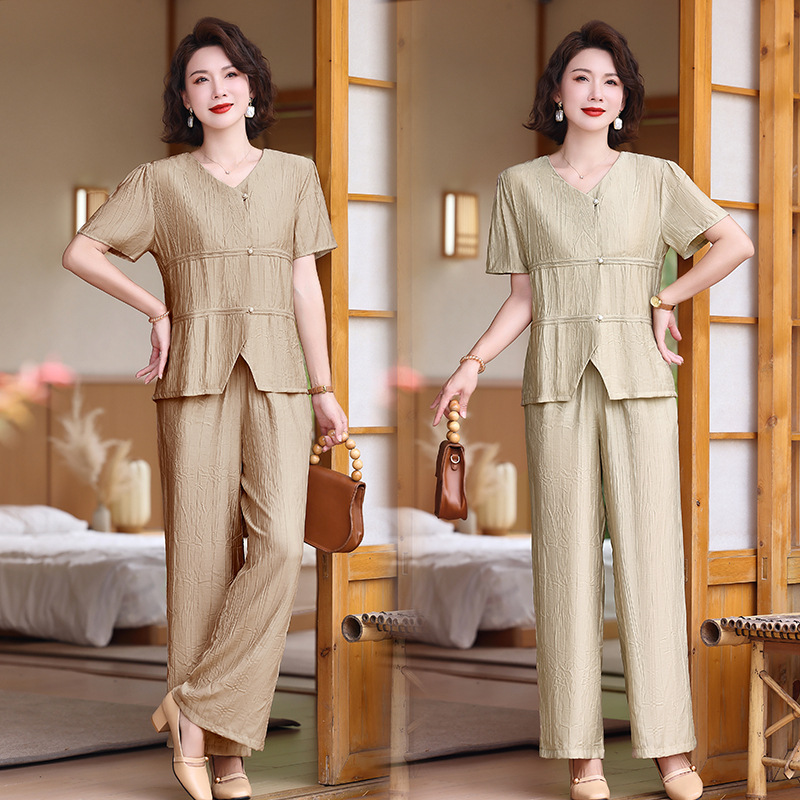 洋气时尚休闲夏季中年显瘦减龄宽松大码妈妈装夏装中老年女装2025